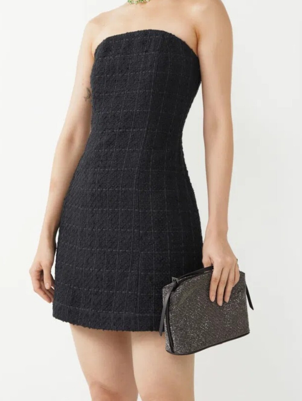 & Other Stories Strapless Black Tweed A-Line Bustier Mini Dress